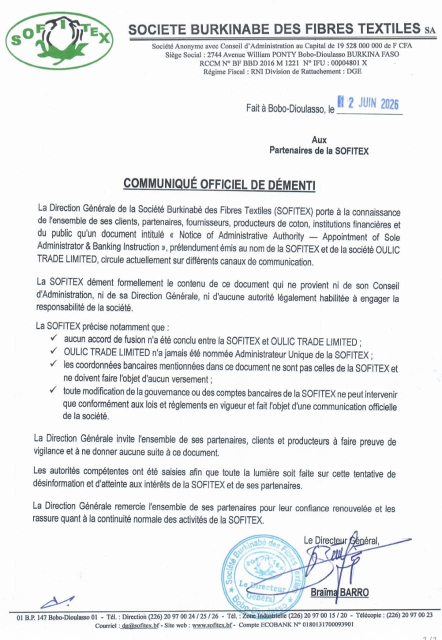 COMMUNIQUE DE DEMENTI OFFICIEL_13 juin 2026